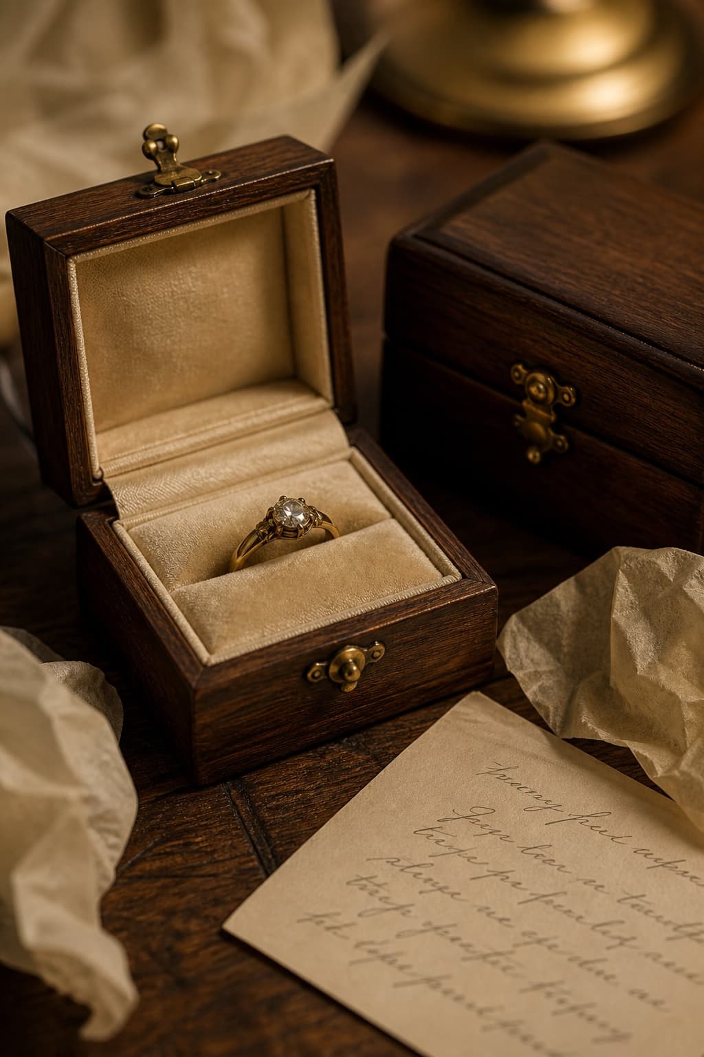 Handcrafted surprise box holding an inherited engagement ring